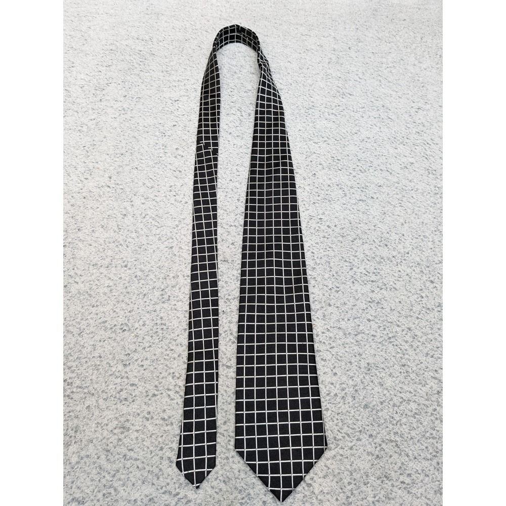 Brooks Brothers 346 Pure Silk Tie Black White Windowpane Check Geometric Grid - Picture 3 of 9